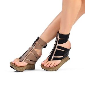 Modzori “Arlette” reversible wedge sandals tan & dark brown
